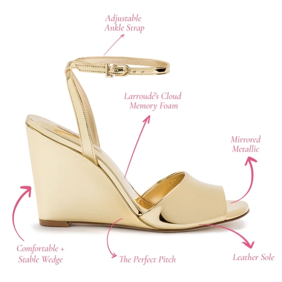 NIB Larroudé Yves Wedge In Gold Specchio - Picture 5 of 16